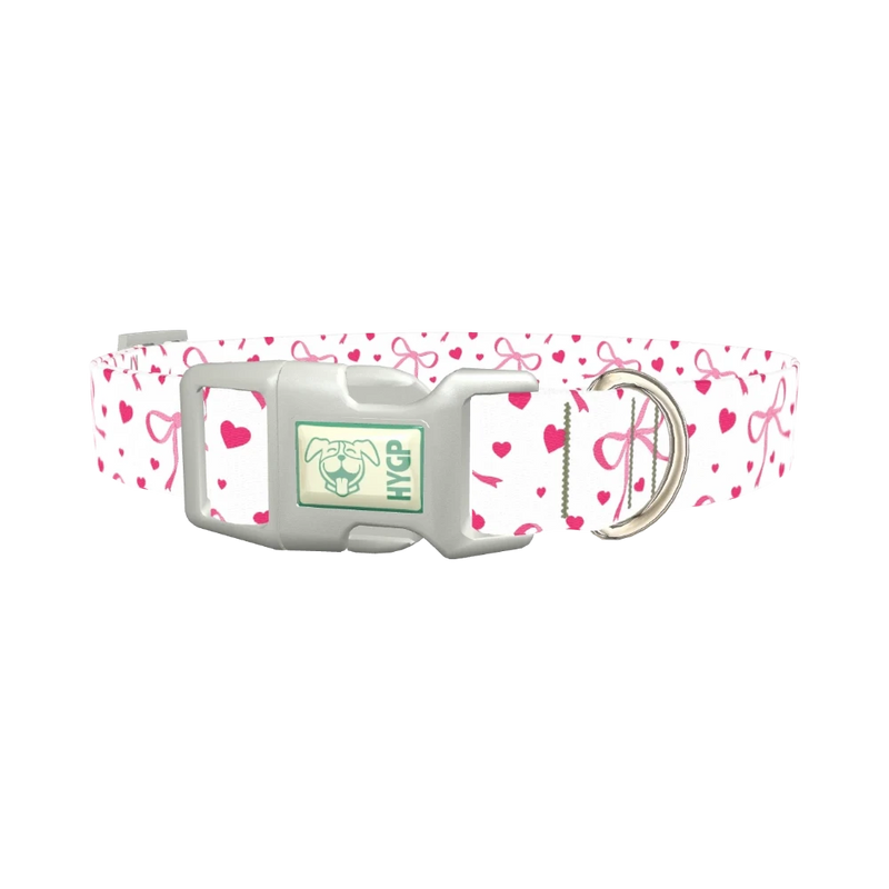 Light Pink Ribbon Heart Dog Collar - plastic silver