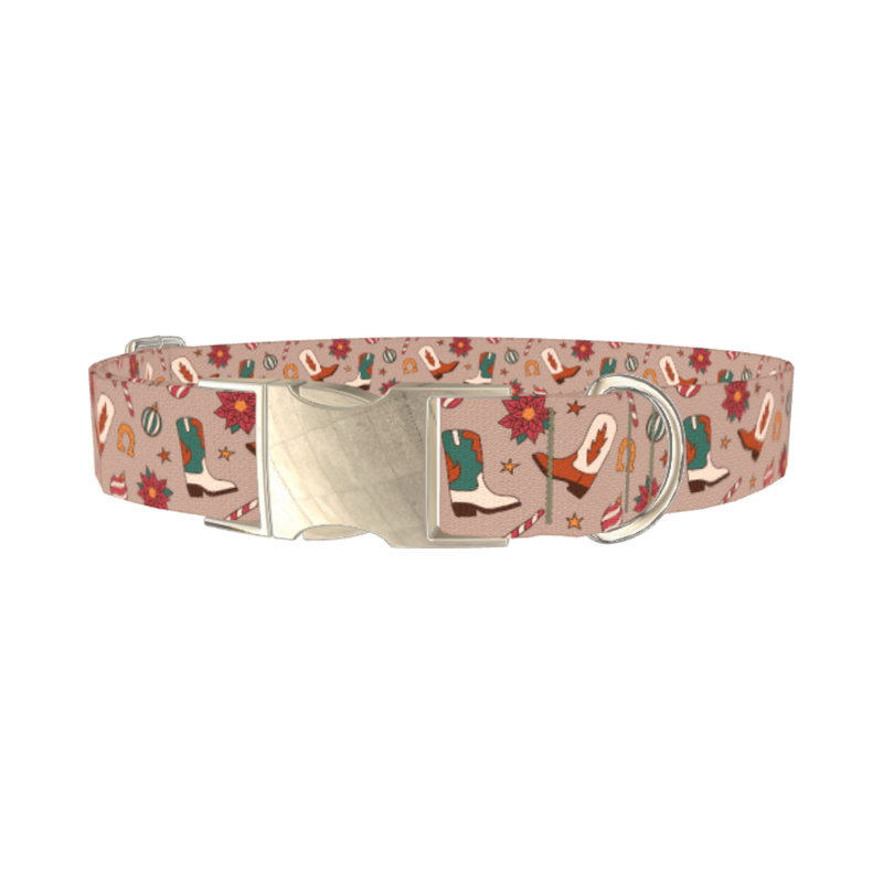 Christmas Poinsettia Dog Collar - metal silver