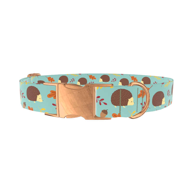 Autumn Hedgehog Dog Collar - metal rose gold