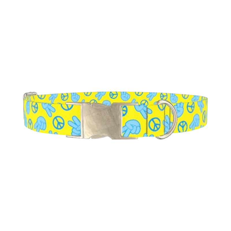 Peace Sign Dog Collar - metal silver