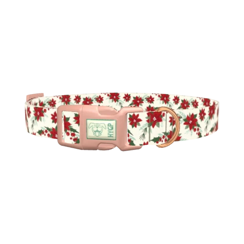 Festive Poinsettia Dog Collar - plastic rose gold