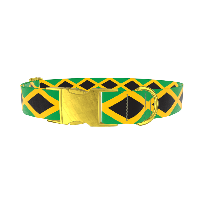 Jamaican Flag Dog Collar - metal silver