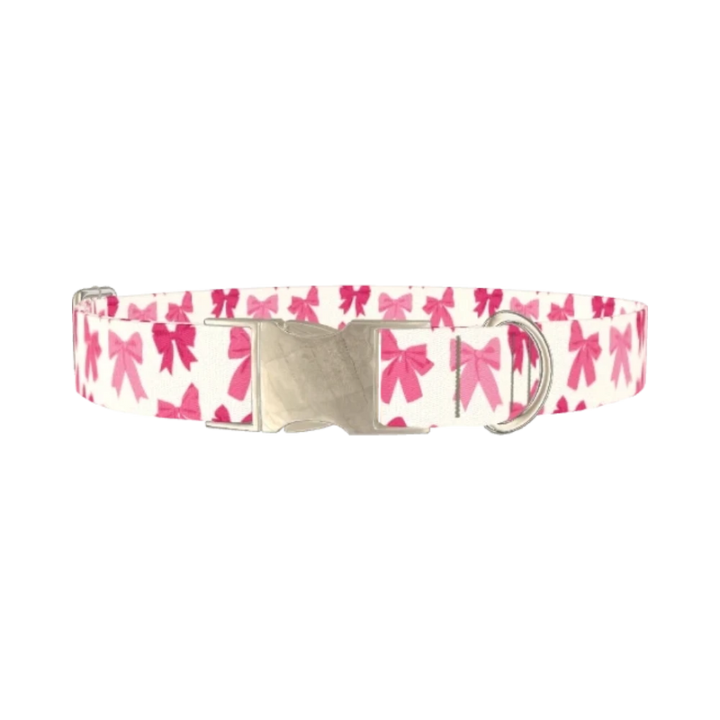 Pink Bow Dog Collar - metal silver