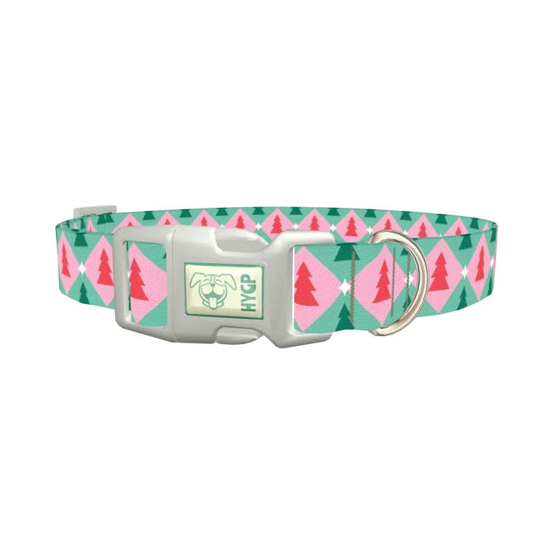Geometric Pink Green Tree Dog Collar - plastic silver