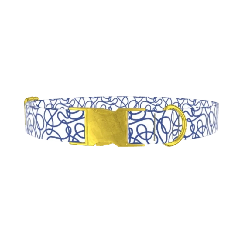 Geometric Blue Lines Dog Collar - metal gold