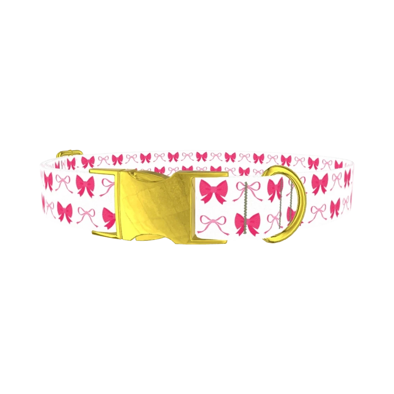 Pink Ribbon Dog Collar - metal gold