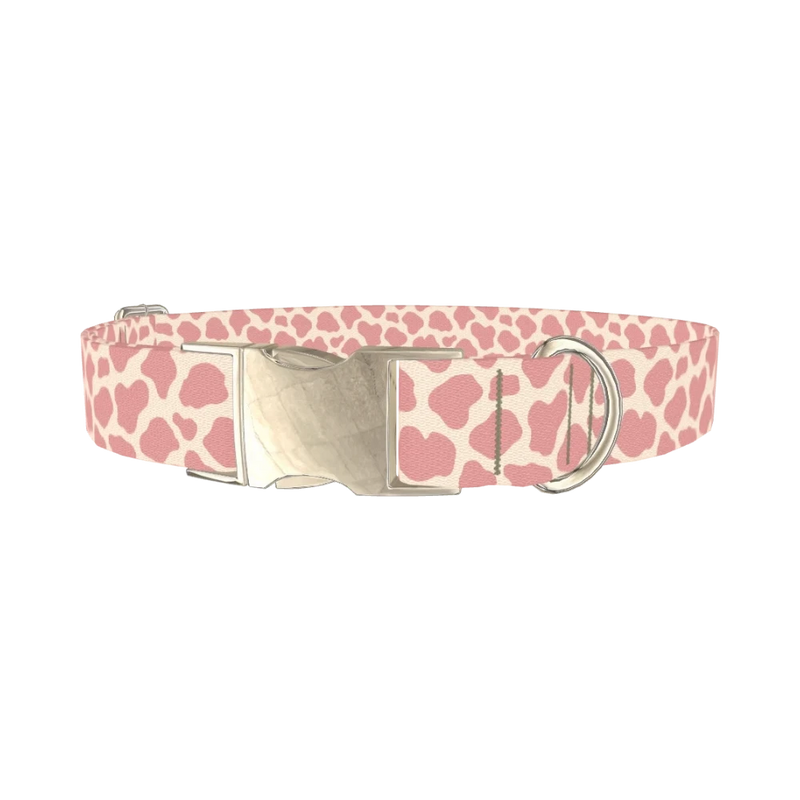 Pink Giraffe Print Dog Collar - metal silver