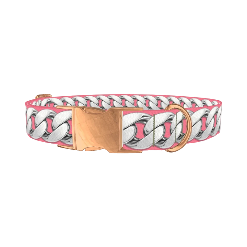 Silver Chain Pattern Dog Collar - metal rose gold