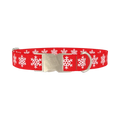 Red Snowflake Pattern Dog Collar - metal silver