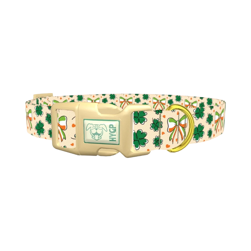 St. Patrick's Clover Bow Dog Collar - plastic gold
