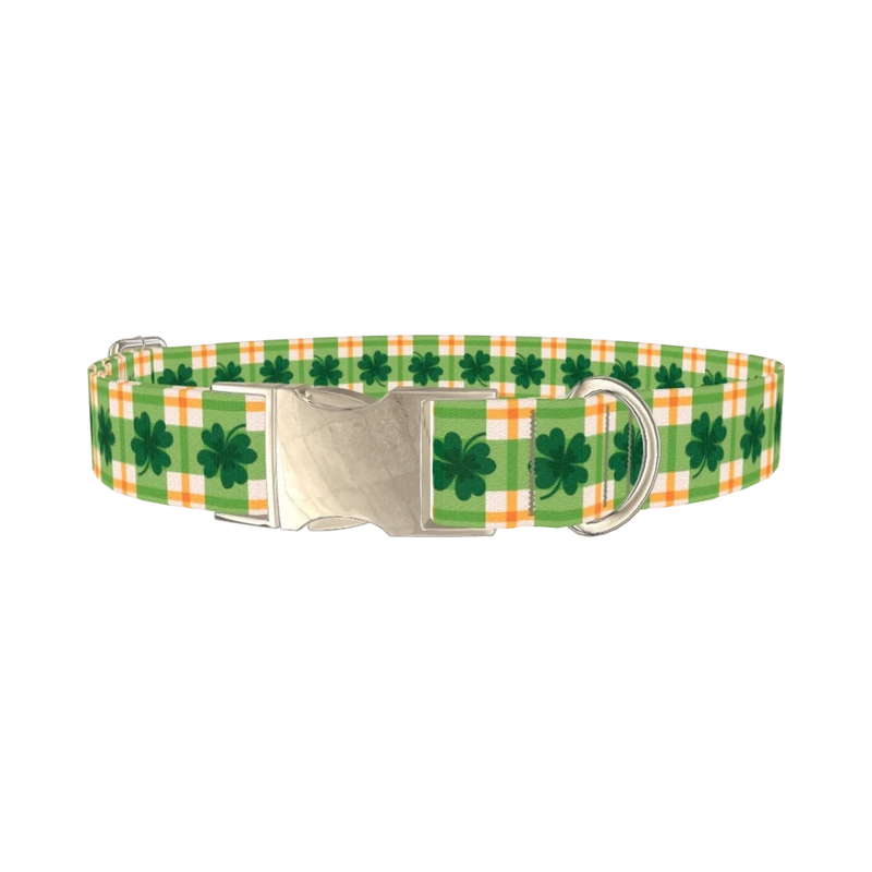 Plaid Clover Dog Collar - metal silver