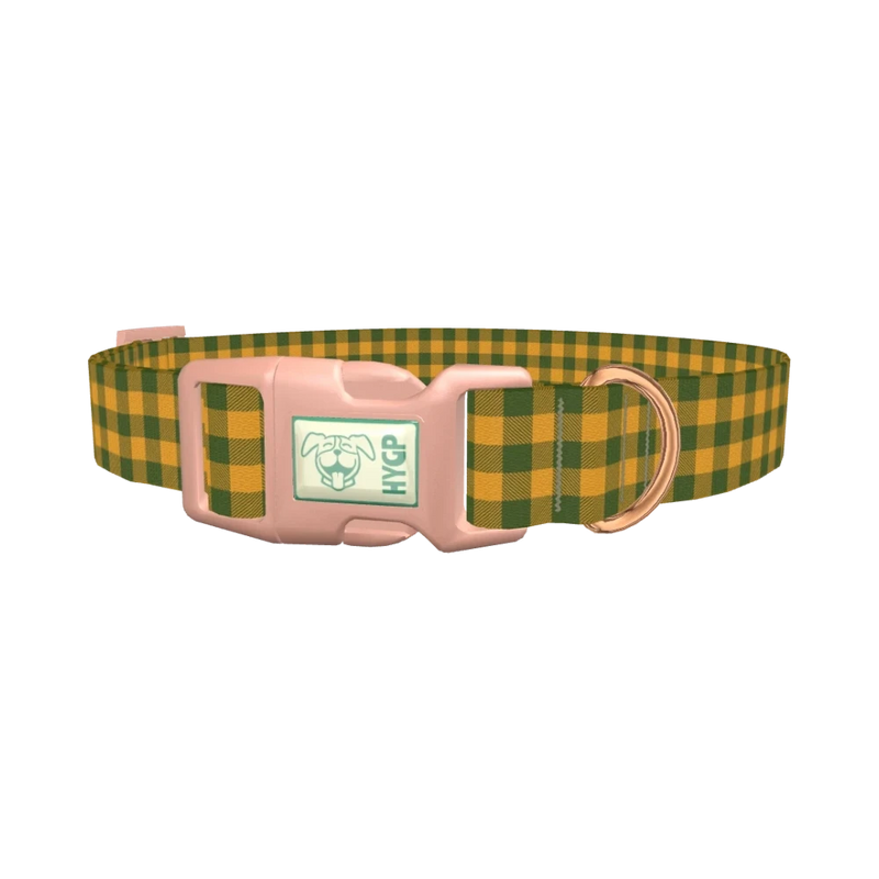 Green Yellow Checkered Dog Collar - plastic rose gold
