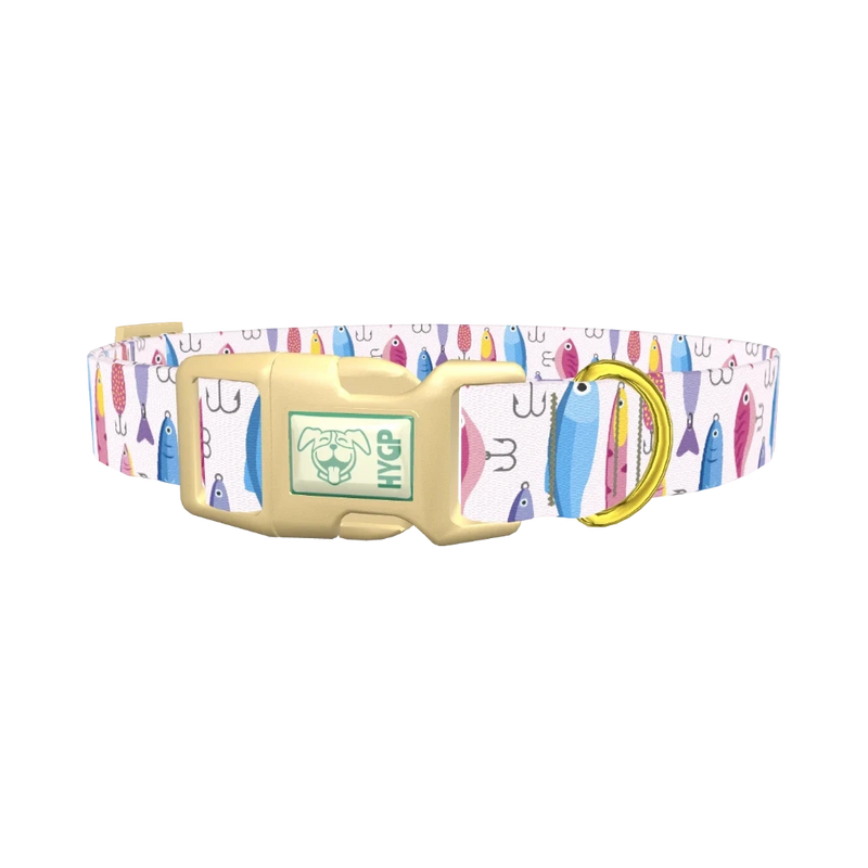 Fishing Lure Pattern Dog Collar - plastic gold