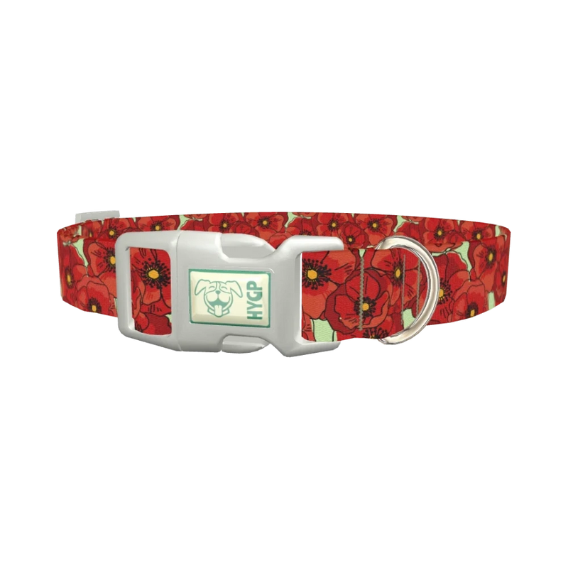 Floral Poppy Dog Collar - plastic silver