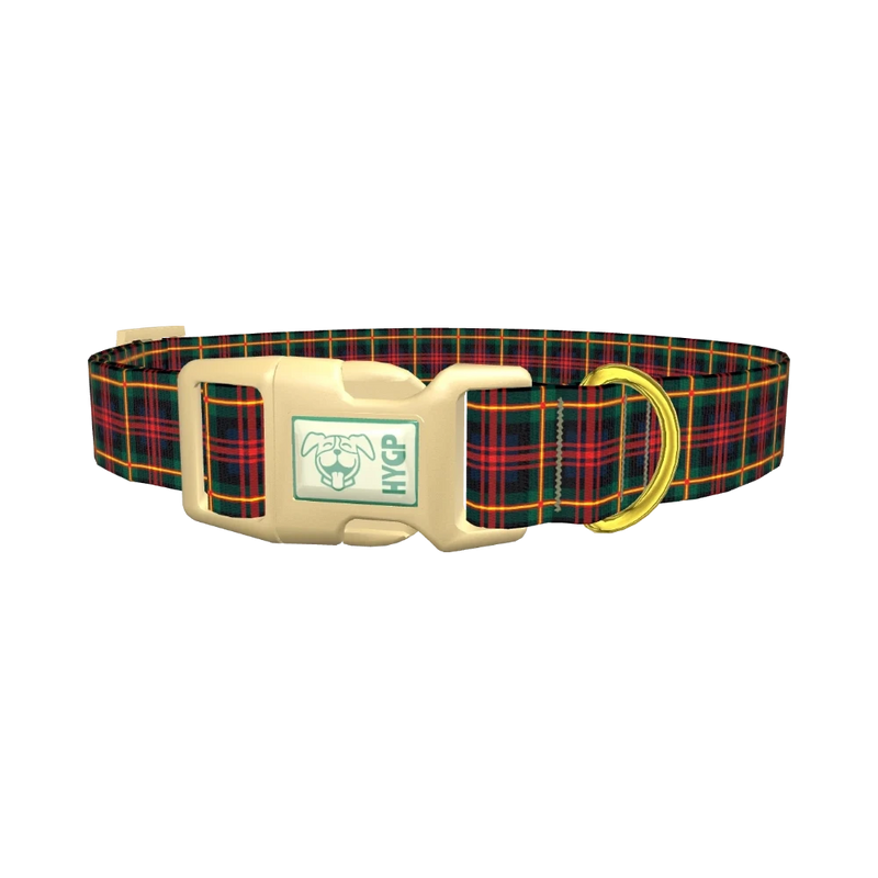 Plaid Christmas Dog Collar - plastic gold