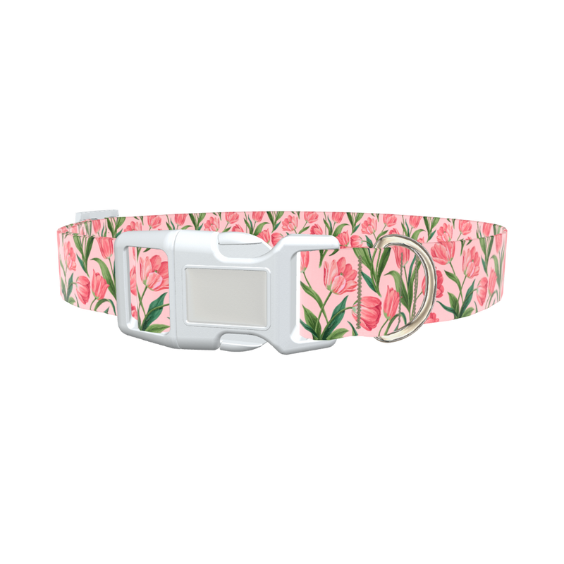 Pink Tulip Blossom Dog Collar - plastic rose gold