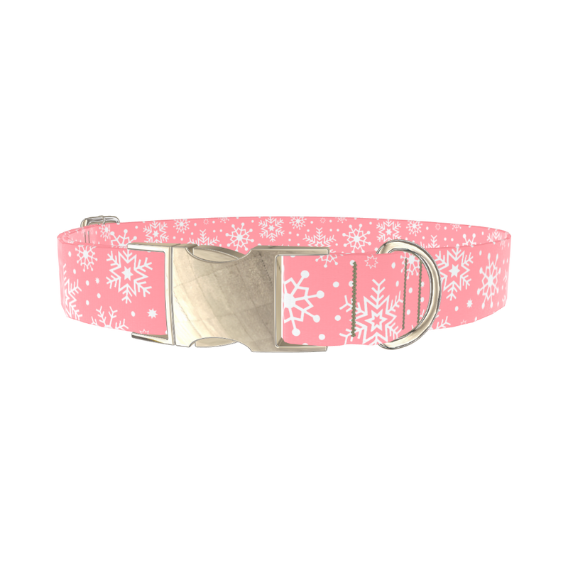 Pink Snowflake Pattern Dog Collar - metal gold