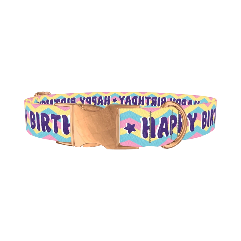 Birthday Chevron Dog Collar - metal rose gold