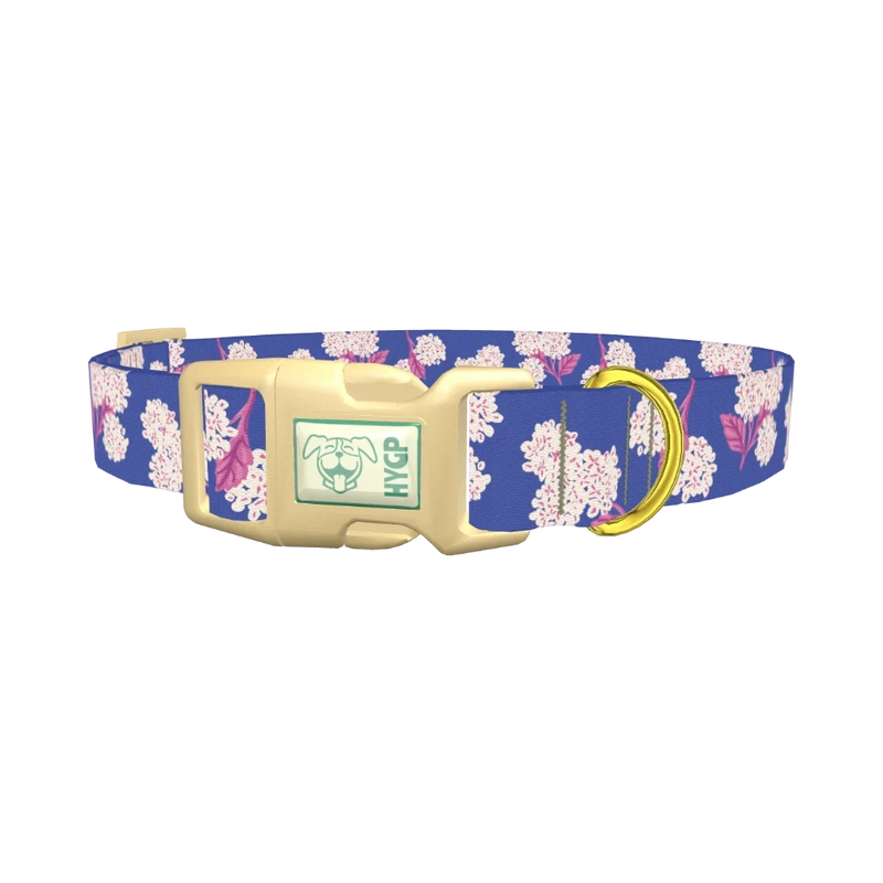 Blue Hydrangea Pattern Dog Collar - plastic gold