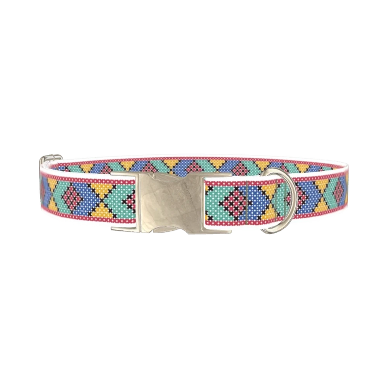 Geometric Pattern Dog Collar - metal silver
