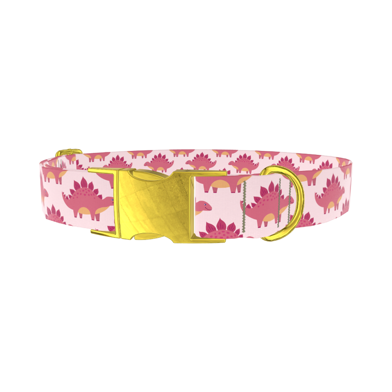 Pink Dinosaur Dog Collar - metal gold
