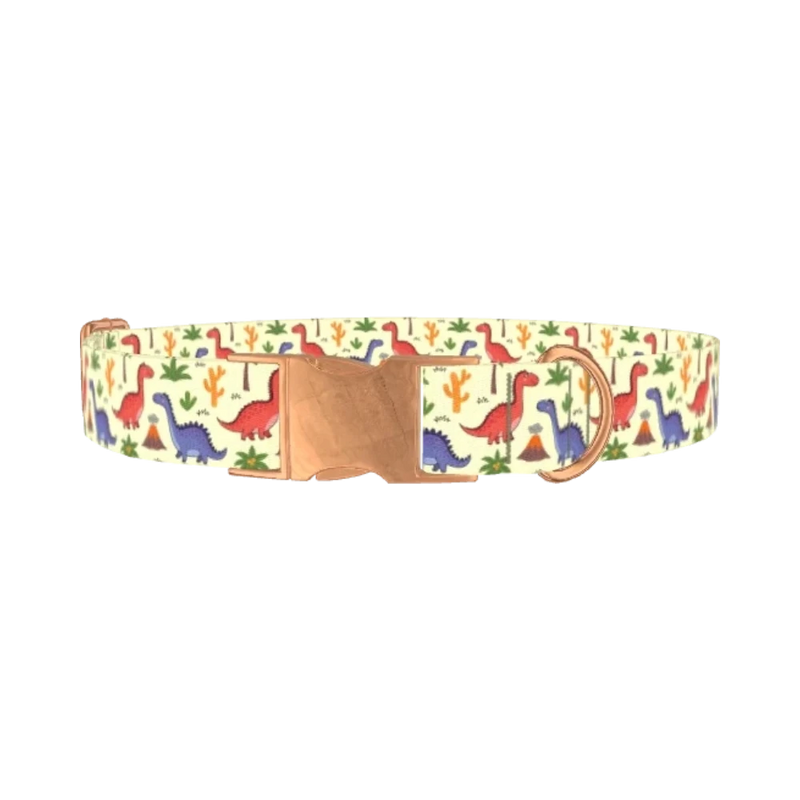 Dinosaur Volcano Dog Collar - metal rose gold