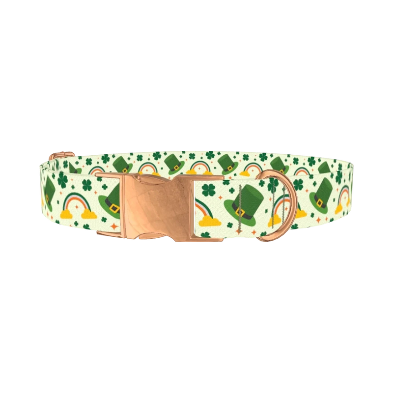 Leprechaun Hat Rainbow Dog Collar - metal rose gold