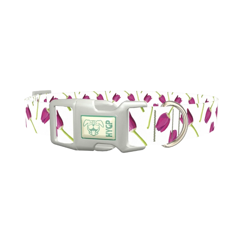 Purple Tulip Floral Dog Collar - plastic silver