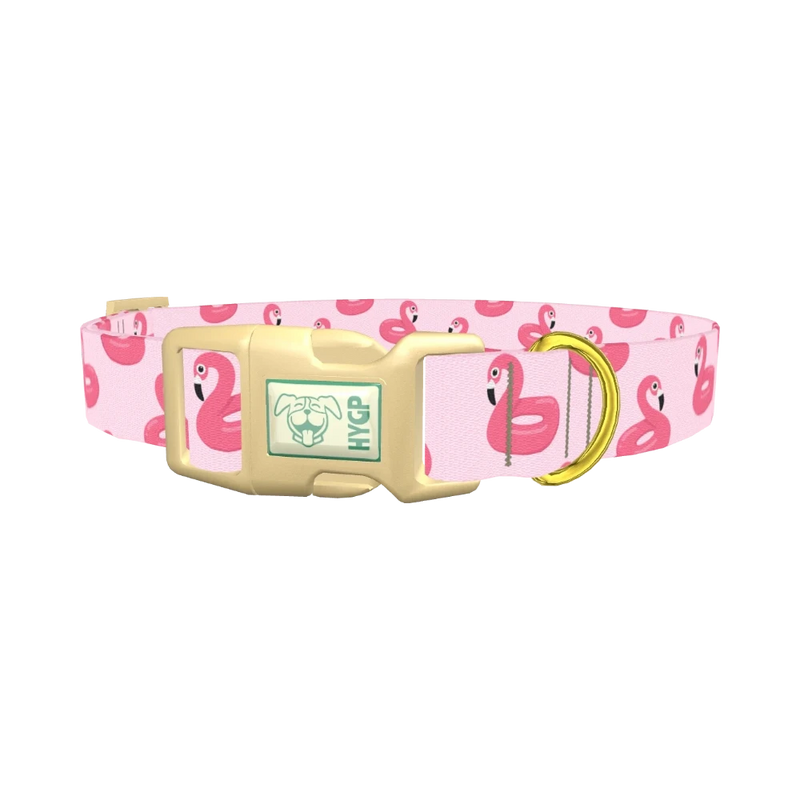 Pink Flamingo Dog Collar - plastic gold