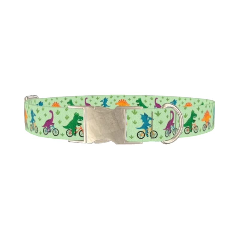 Dinosaur Cycling Dog Collar - metal silver