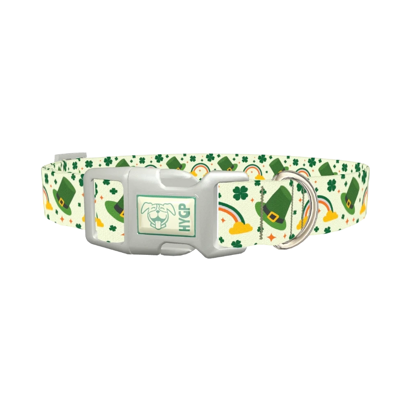 Leprechaun Hat Rainbow Dog Collar - plastic silver