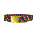 Festive Blue Plaid Dog Collar - metal gold