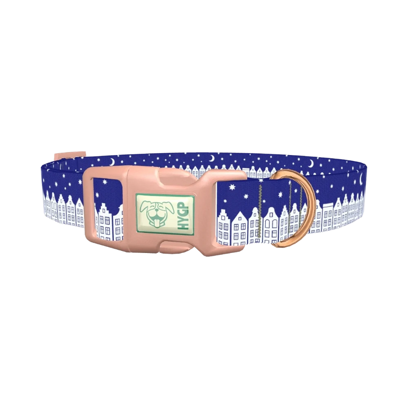 Christmas Night Town Dog Collar - plastic rose gold