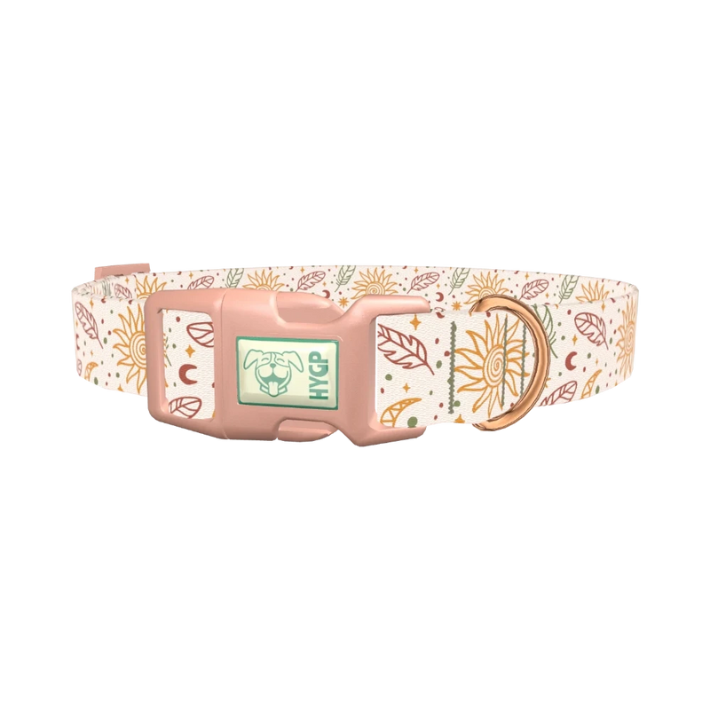 Bohemian Sun and Feather Dog Collar - plastic rose gold