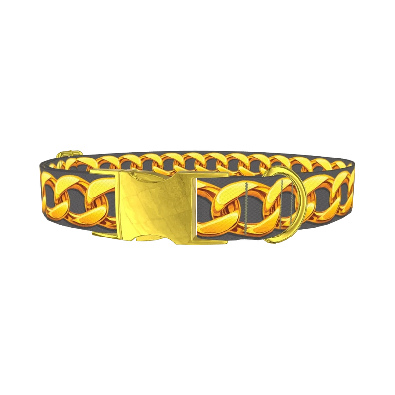 Gold Chain Link Dog Collar - metal gold