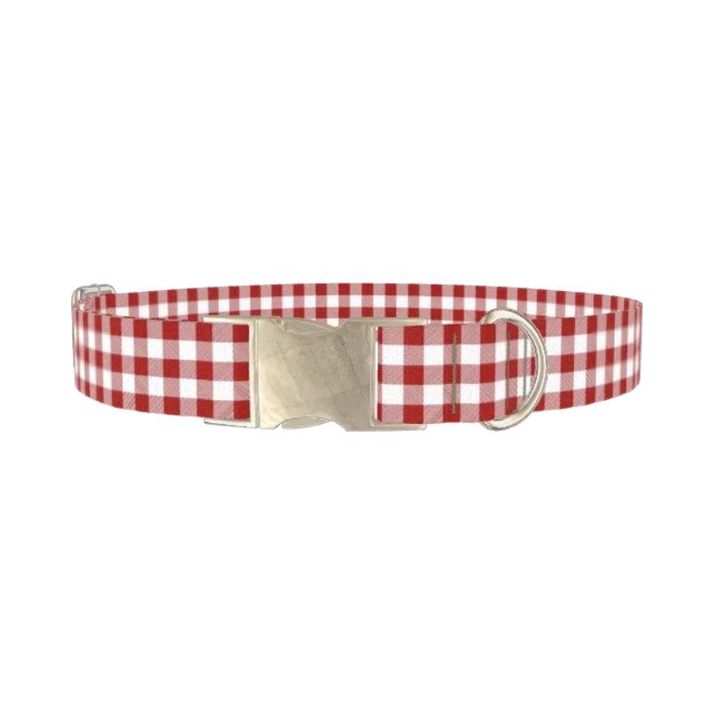 Geometric Plaid Dog Collar - metal silver