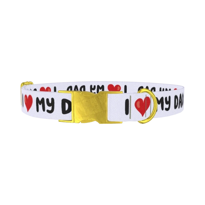 I Love My Dad Dog Collar - metal gold