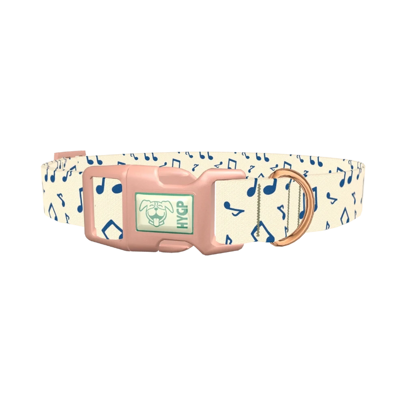 Blue Musical Notes Dog Collar - plastic rose gold