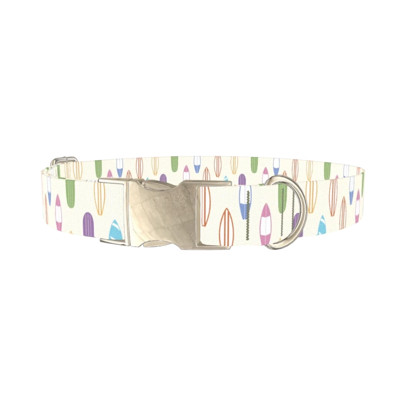 Colorful Surfboard Dog Collar - metal silver