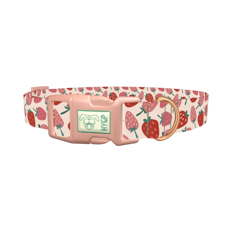 Pink Strawberry Pattern Dog Collar - plastic rose gold