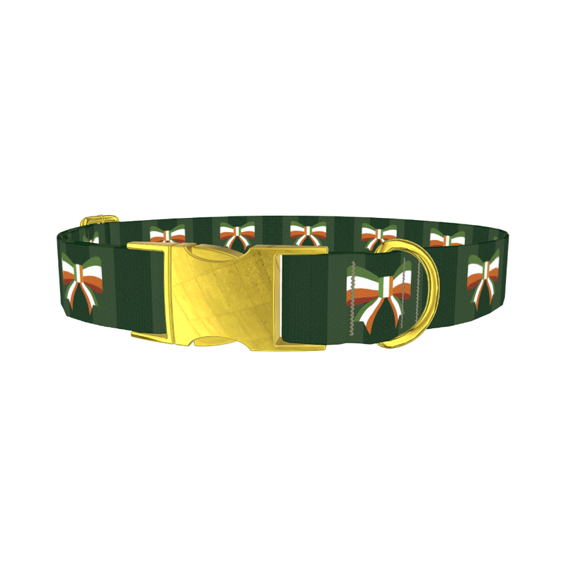 Irish Flag Bow Dog Collar - metal gold