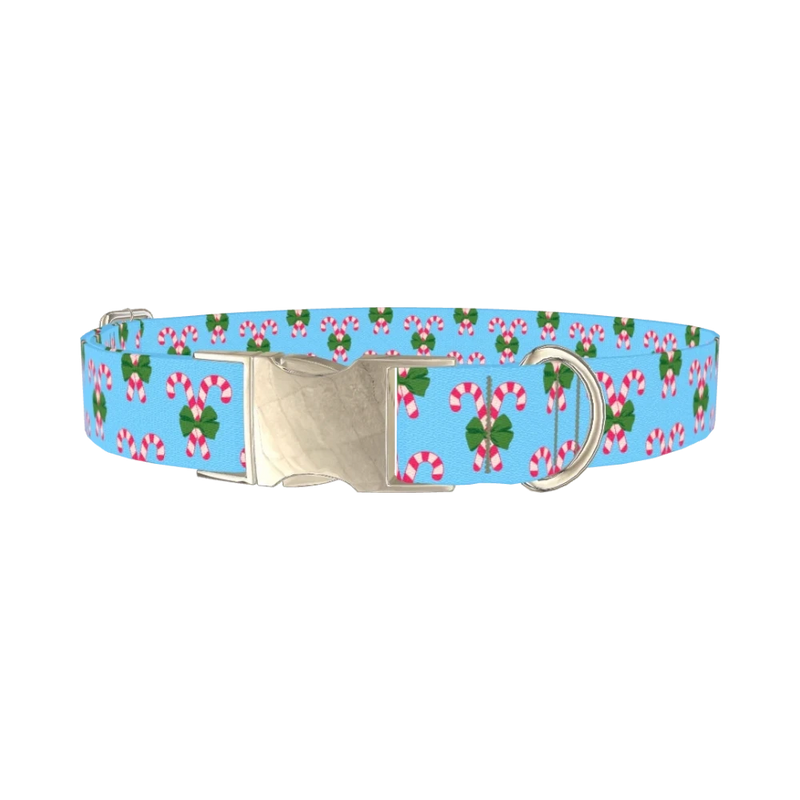 Candy Cane Bow Dog Collar - metal silver