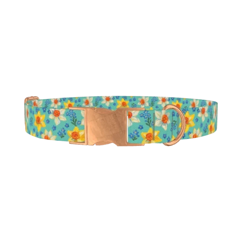 Floral Narcissus Dog Collar - metal rose gold