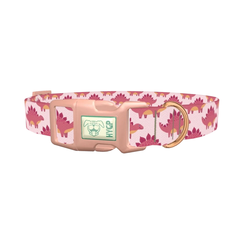 Pink Dinosaur Dog Collar - plastic rose gold