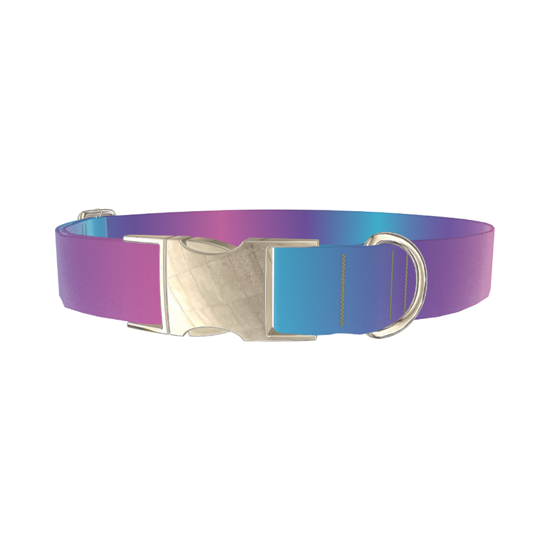 Blue Pink Ombre Dog Collar - metal silver
