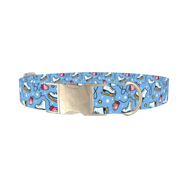 Christmas Ice Skates Dog Collar - metal silver