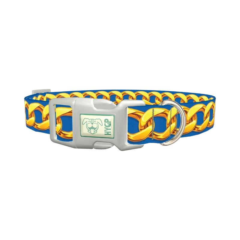 Gold Chain Blue Dog Collar - plastic silver