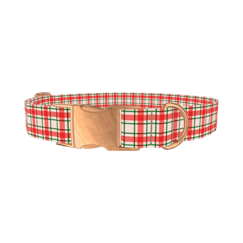 Red Green Checkered Dog Collar - metal rose gold