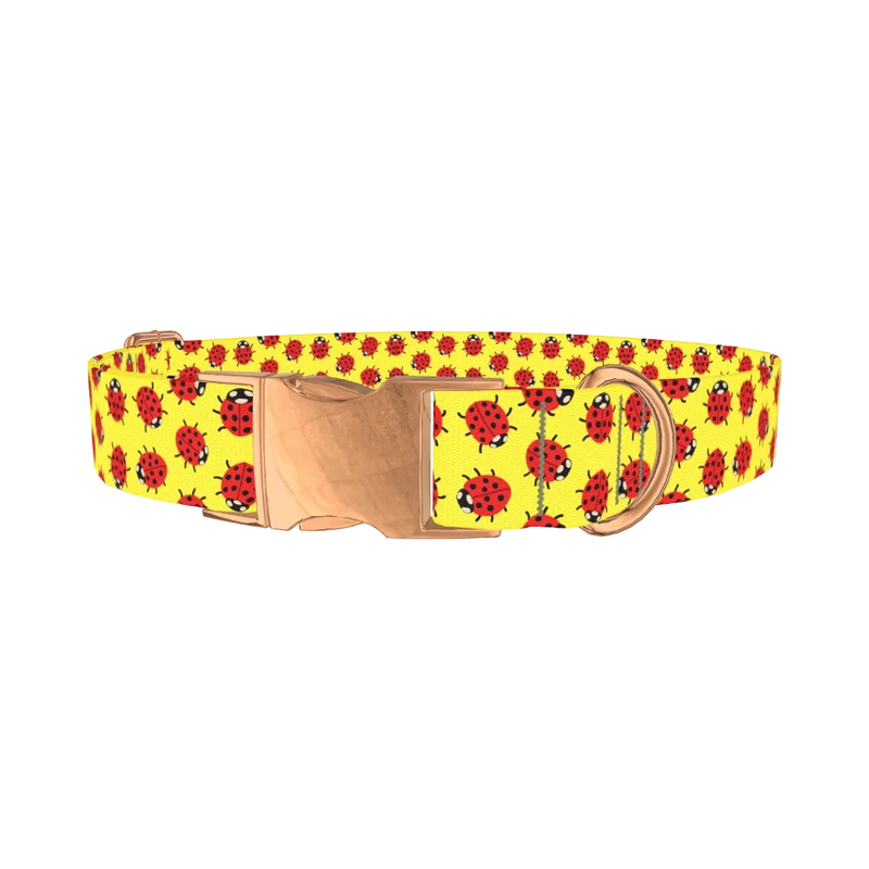 Ladybug Pattern Dog Collar - metal rose gold