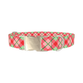 Festive Pink Plaid Dog Collar - metal silver